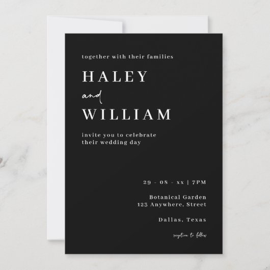 Invitation Script minimaliste Mariage noir et blanc simple (Devant)