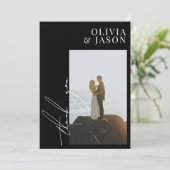 Invitation Script minimaliste Merci photo Mariage simple (Debout devant)