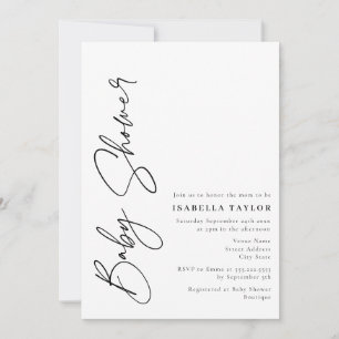 Invitation Script minimaliste moderne Baby shower noir blanc