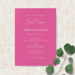 Invitation Script minimaliste moderne Bat mitzvah chaud rose<br><div class="desc">Script minimaliste personnalisé Hot Pink Modern Bat mitzvah Invitation</div>
