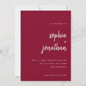 Invitation Script minimaliste moderne Bourgogne | MARIAGE (Devant)