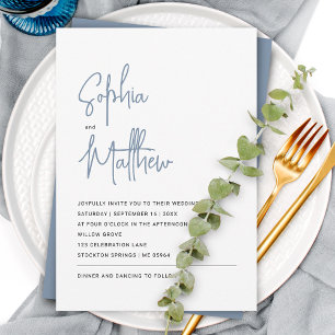 Invitation Script minimaliste moderne Dusty Blue MARIAGE