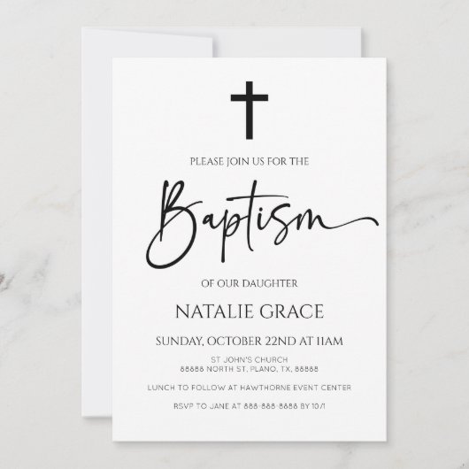 Invitation Script minimaliste moderne élégant Baptême (Devant)