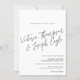 Invitation Script minimaliste moderne main noir blanc Mariage