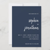 Invitation Script minimaliste moderne | Mariage bleu marine (Devant)