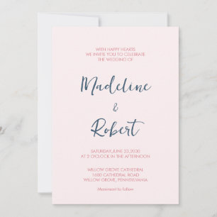 Invitation Script minimaliste moderne Mariage bleu rose