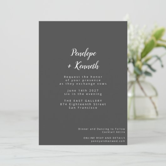 Invitation Script minimaliste moderne Mariage classique noir (Debout devant)