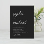 Invitation Script minimaliste moderne Mariage noir (Debout devant)