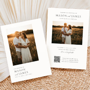 Invitation Script minimaliste moderne QR Code photo Mariage b
