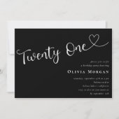 Invitation Script minimaliste noir 21e anniversaire (Devant)