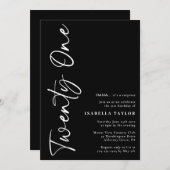 Invitation Script minimaliste noir blanc 21e anniversaire (Devant / Derrière)