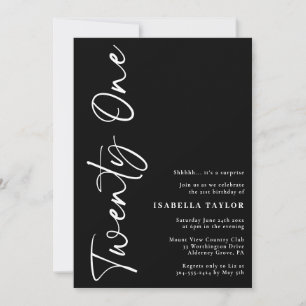Invitation Script minimaliste noir blanc 21e anniversaire