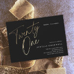 Invitation Script minimaliste noir et or 21e anniversaire<br><div class="desc">L'invitation minimaliste moderne 21ème anniversaire comprend stylé faux feuille d'or numéro écriture manuscrite Twenty One et vos détails de fête dans la police serif classique sur couleur arrière - plan noire, simple et élégant, grande surprise adulte jalon invitation anniversaire pour les hommes et les femmes. La couleur noire de l'arrière...</div>