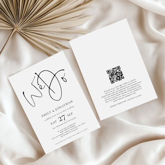 Invitation Script minimaliste Nous faisons QR Code Mariage