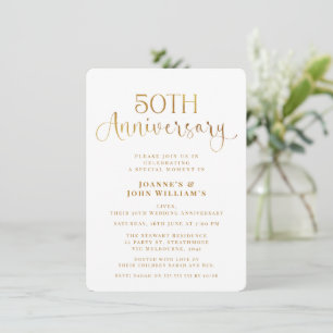 Invitation Script minimaliste Or 50e anniversaire Mariage
