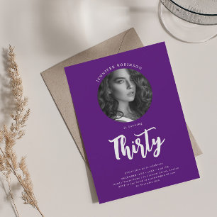 Invitation Script minimaliste photo 30e anniversaire violet