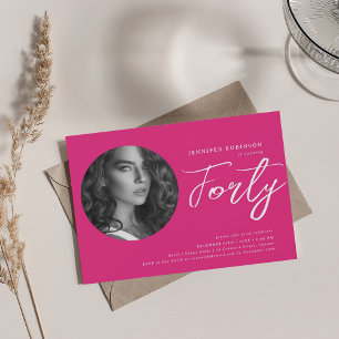 Invitation Script minimaliste photo 40e anniversaire Hot rose
