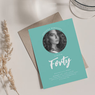 Invitation Script minimaliste photo 40e fête d'anniversaire T