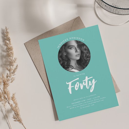 Invitation Script minimaliste photo 40e fête d'anniversaire T