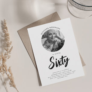 Invitation Script minimaliste photo 60e anniversaire noir bla
