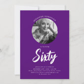 Invitation Script minimaliste photo 60e anniversaire violet (Devant)