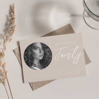 Invitation Script minimaliste photo Champagne 40e anniversair
