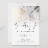 Invitation Script minimaliste QR Code photo Mariage lesbien (Devant)