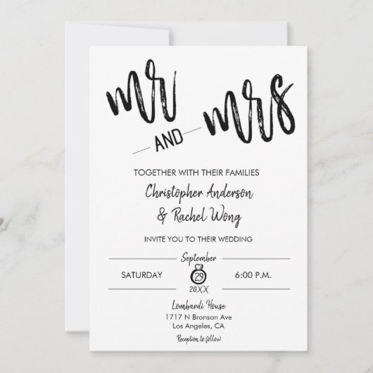 Invitation Script minimaliste simple M. et Mme Mariage (Devant)