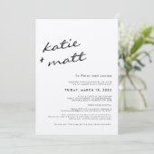Invitation Script minimaliste simple Mariage noir et blanc (Debout devant)