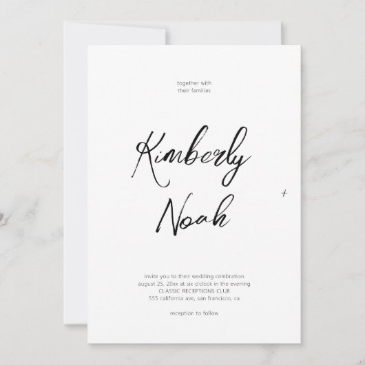 Invitation Script minimaliste simple mariage noir et blanc (Devant)