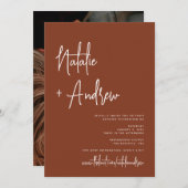 Invitation Script minimaliste Terracotta Mariage virtuel (Devant / Derrière)