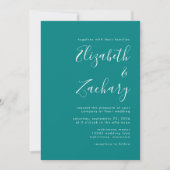 Invitation Script minimaliste Turquoise Mariage bleu (Devant)