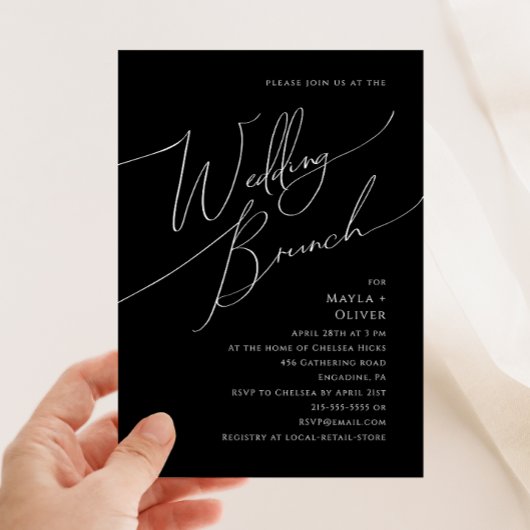 Invitation Script minimaliste Whimsical | Brunch Mariage noir