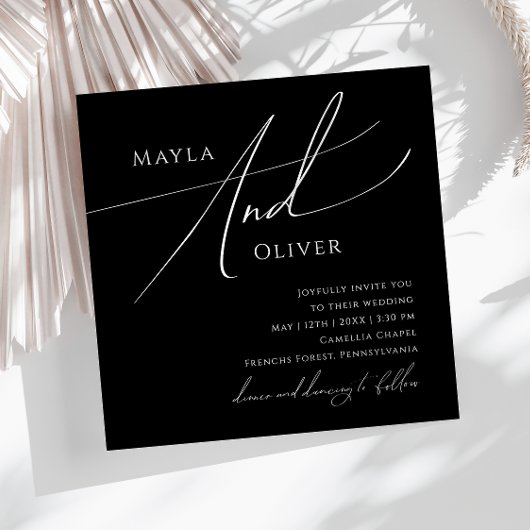 Invitation Script minimaliste Whimsical | Mariage Carré noir