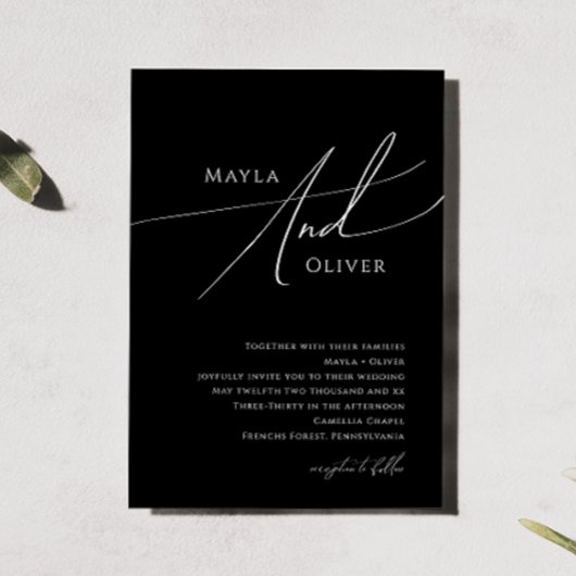 Invitation Script minimaliste Whimsical | Mariage noir