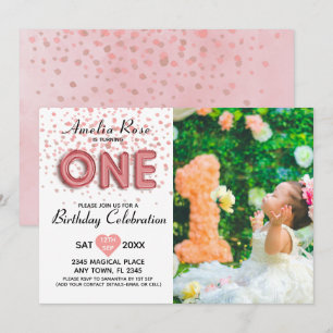 Invitation Script moderne 1er Anniversaire Confetti Rose Conf