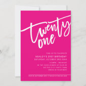 Invitation SCRIPT MODERNE 21e anniversaire de fête rose blanc (Devant)