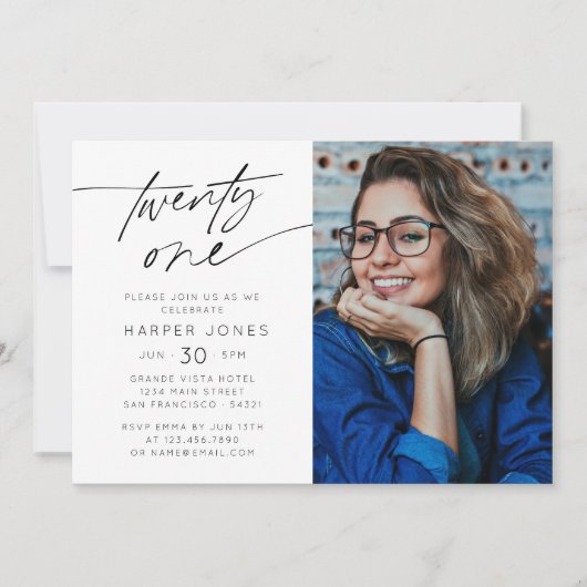 Invitation Script moderne 21e anniversaire de la fête photo h (Devant)
