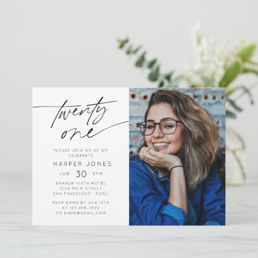 Invitation Script moderne 21e anniversaire de la fête photo h (Debout devant)