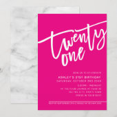 Invitation SCRIPT MODERNE 21e anniversaire fête chaude rose b (Devant / Derrière)