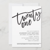 Invitation SCRIPT MODERNE 21e anniversaire fête noir blanc (Devant)