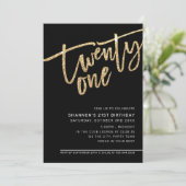 Invitation SCRIPT MODERNE 21e parties scintillant d'or du par (Debout devant)