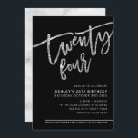 Invitation SCRIPT MODERNE 24e anniversaire noir argent partie<br><div class="desc">par kat massard >>> https://linktr.ee/simplysweetpaperie <<< Un design branché et écrit à la main pour votre 24E ANNIVERSAIRE - J'ai la plupart des âges disponibles en magasin CONSEIL :: 1. Pour modifier/déplacer des graphiques et des polices et ajouter du texte - cliquez sur le bouton "customiser". - - - -...</div>