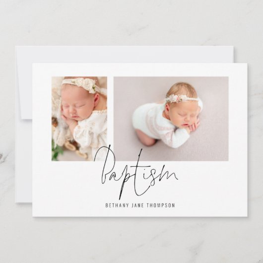 Invitation Script moderne 2 Photos Baptême (Devant)