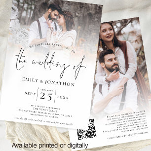 Invitation Script moderne 2 Photos superposer Mariage de code