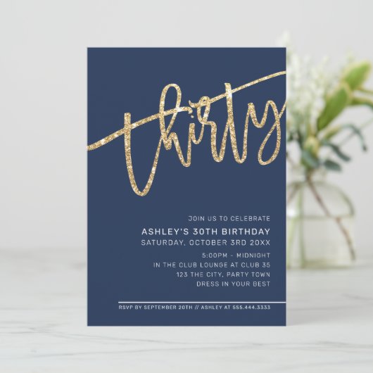 Invitation SCRIPT MODERNE 30 anniversaire parties scintillant (Debout devant)