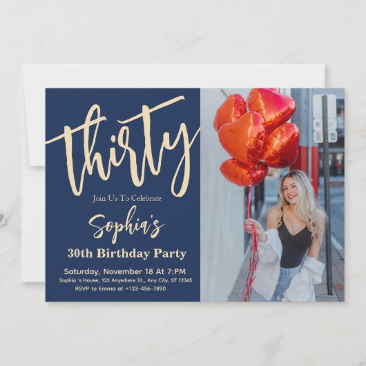 Invitation Script moderne 30e anniversaire de la fête photo (Devant)