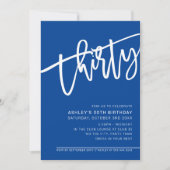 Invitation SCRIPT MODERNE 30e anniversaire fête bleu royal bl (Devant)