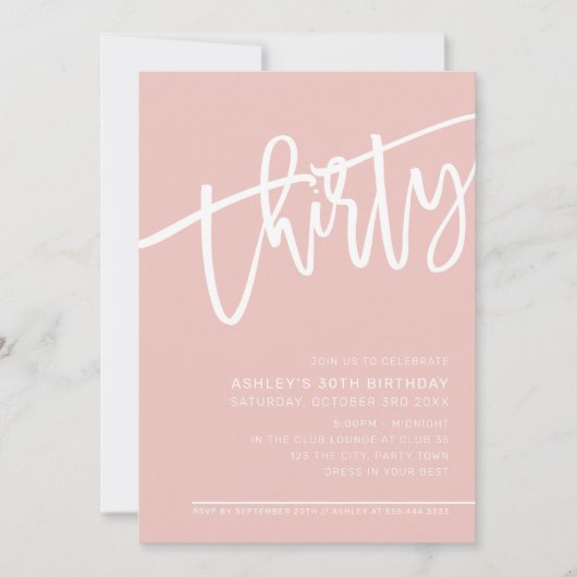 Invitation SCRIPT MODERNE 30e anniversaire fête mignon rose b (Devant)