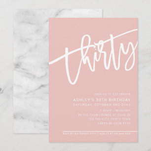 Invitation SCRIPT MODERNE 30e anniversaire fête mignon rose b